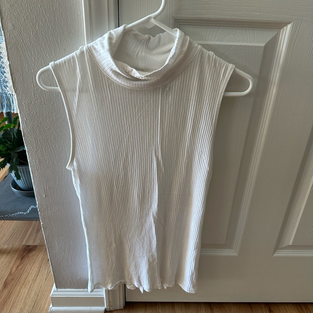 Rachel Zoe White Ribbed Turtleneck Top
